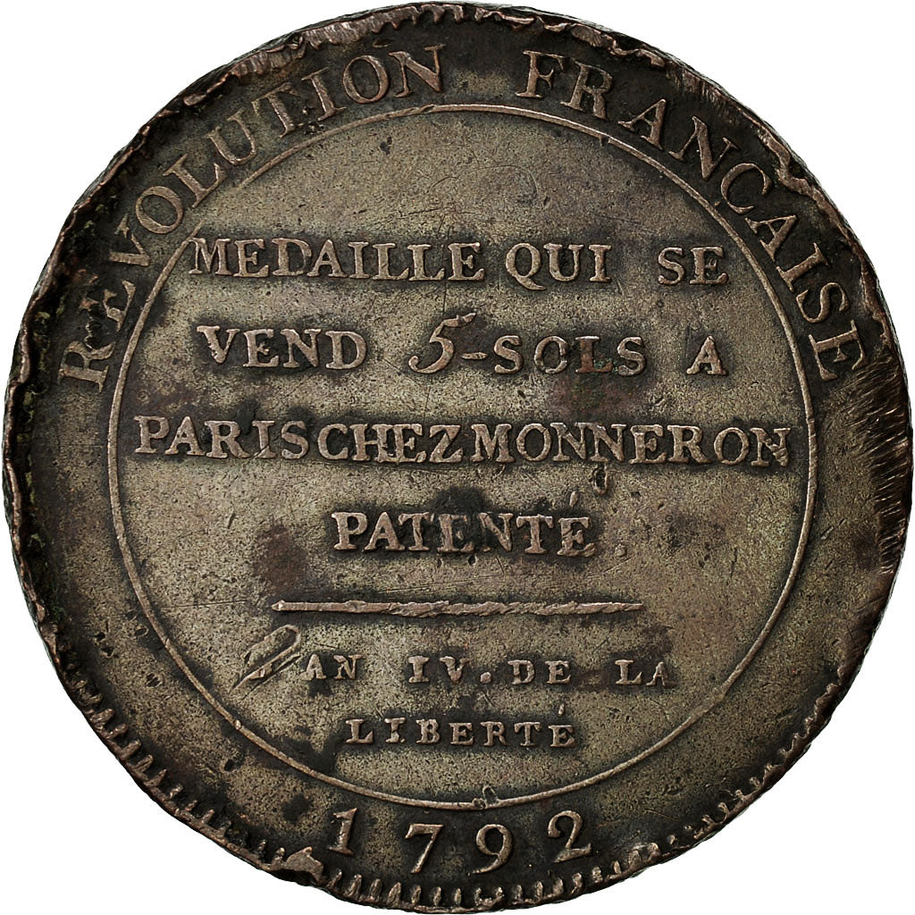 Coin, France, Monneron, 5 Sols, 1792, Birmingham, VF(20-25), Bronze, KM:Tn34