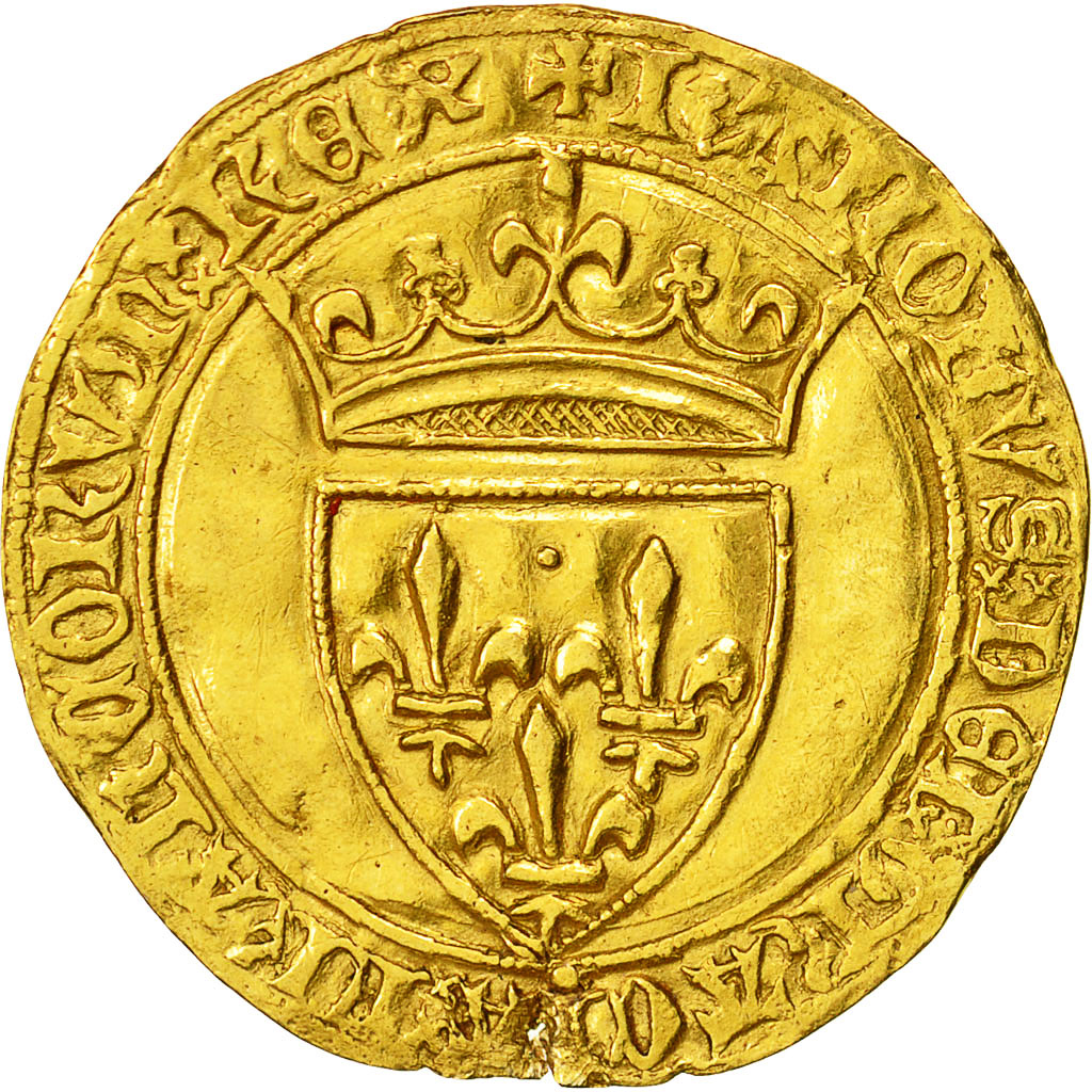 Moneta, Francia, Charles VI, Ecu d'or, Rouen, BB, Oro, Duplessy:369B