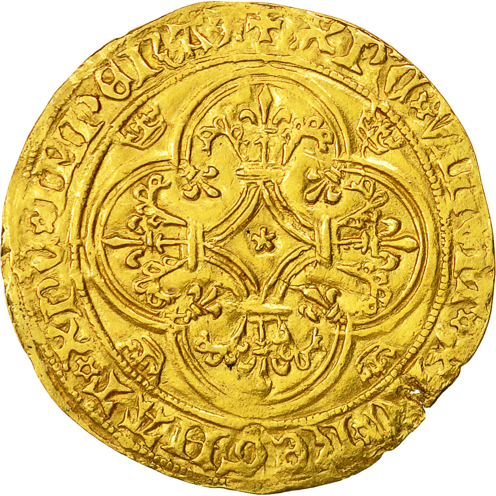 Moneta, Francia, Charles VI, Ecu d'or, Rouen, BB, Oro, Duplessy:369B
