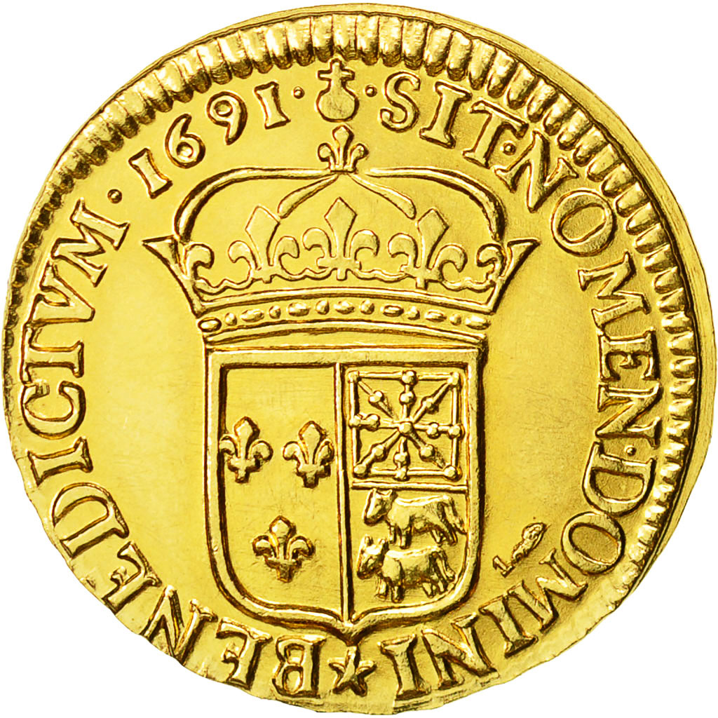 Coin, France, Louis XIV, Refrappe Louis Béarn, Medal, 1691, Pau, MS(63), Gold