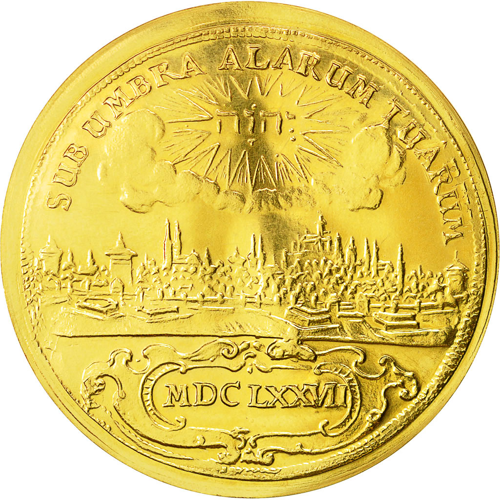 Coin, Germany, Refrappe 5 Ducat, Medal, 1677, MS(63), Gold