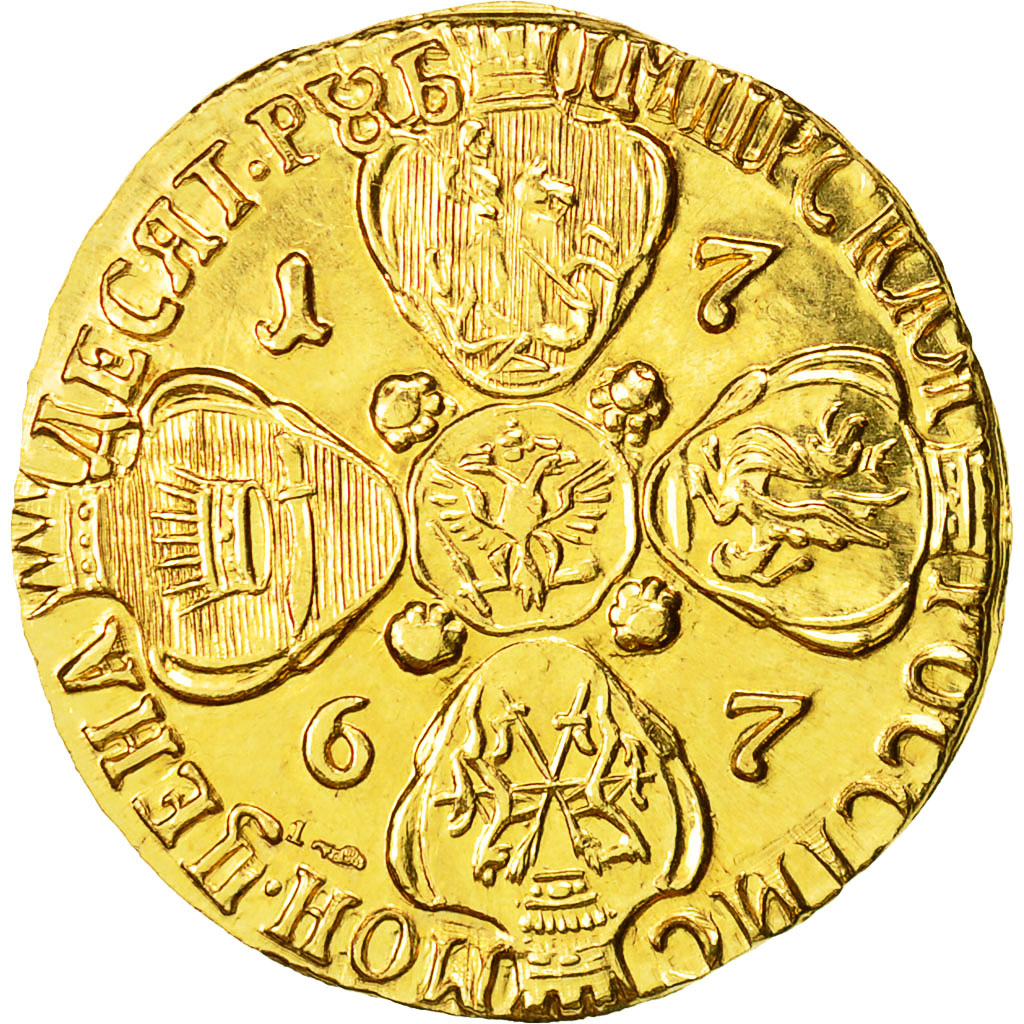 Monnaie, Russie, Refrappe 10 Roubles, Médaille, 1767, SPL, Or