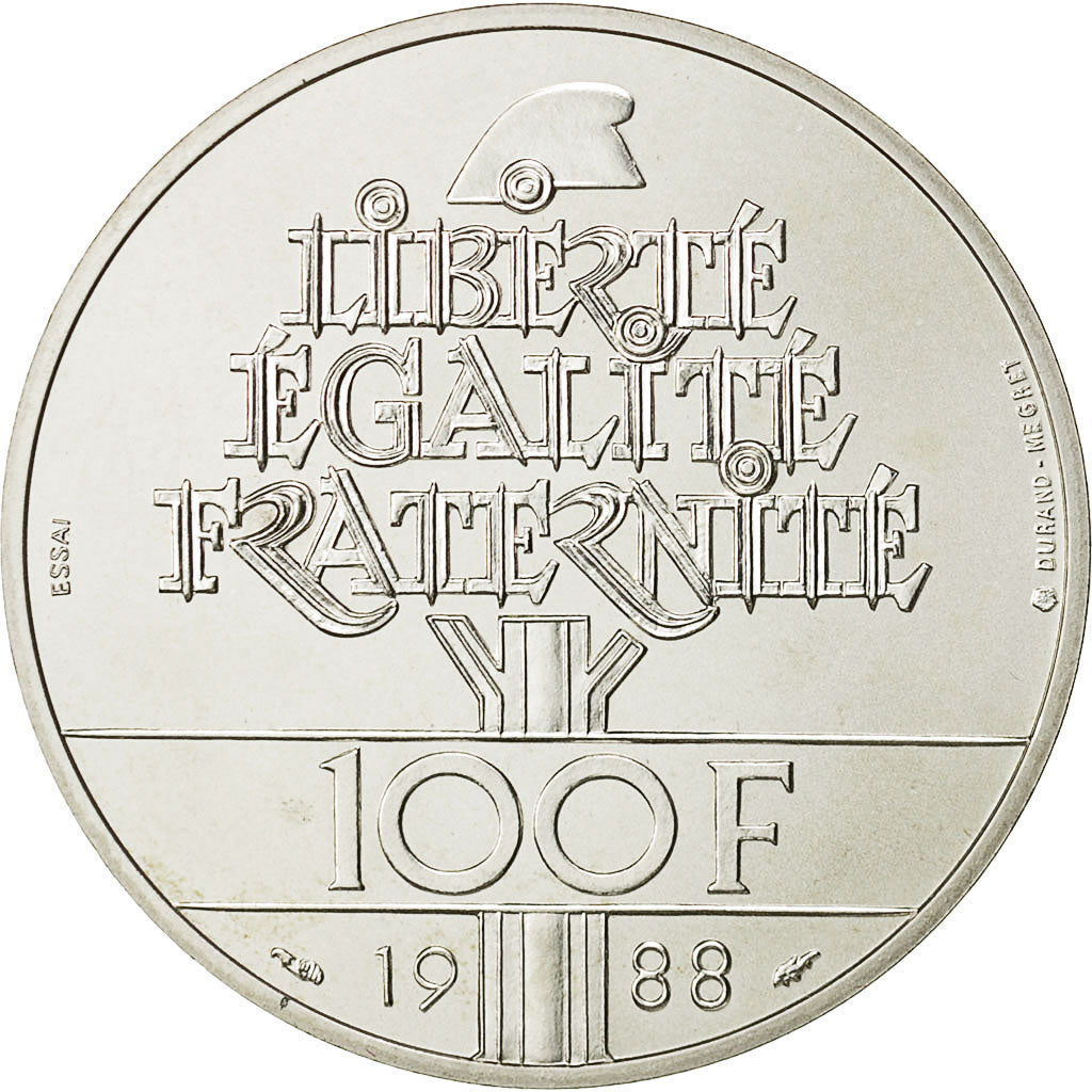 Coin, France, Fraternité, 100 Francs, 1988, Paris, ESSAI, MS(63), Silver