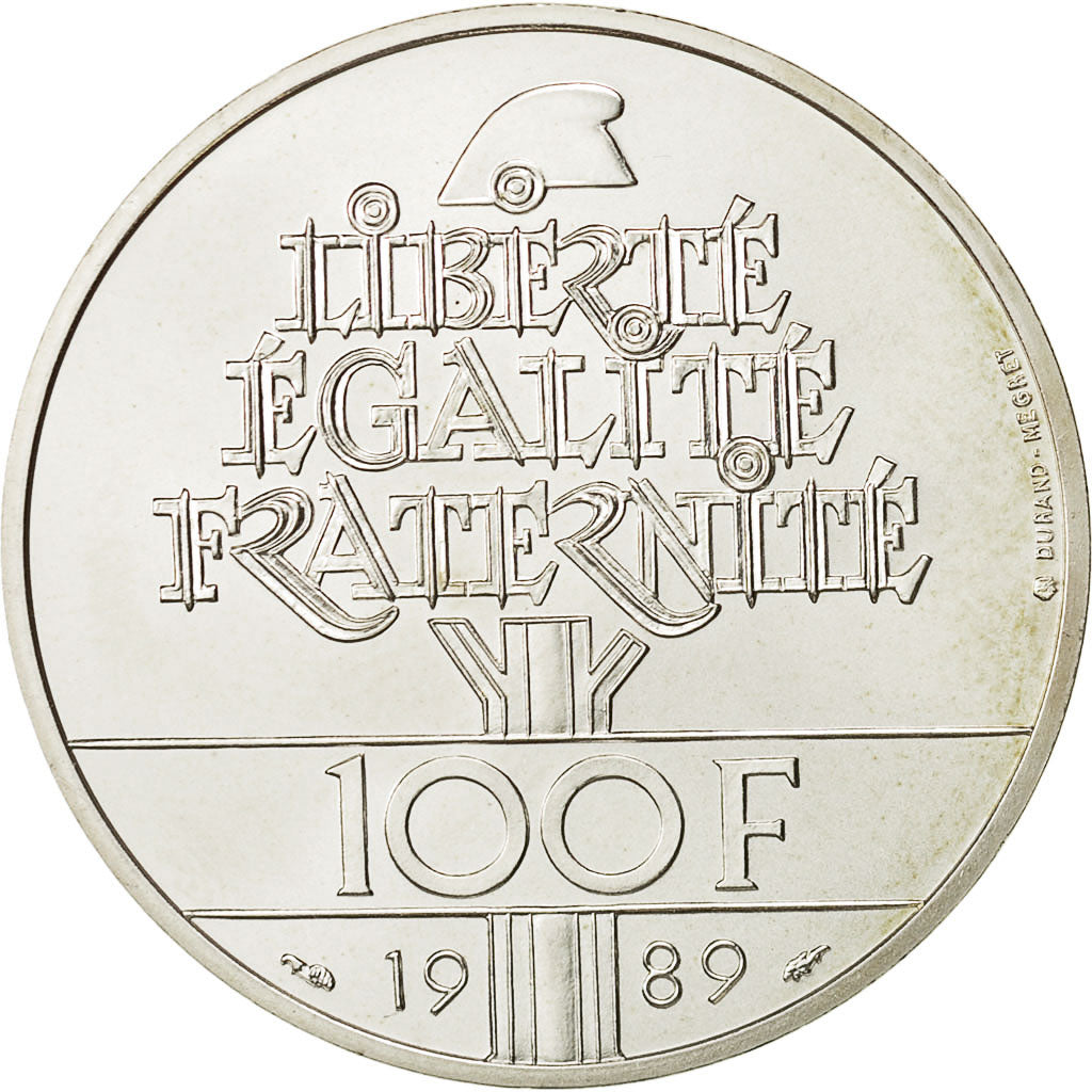 Moneda, Francia, Droits de l'Homme, 100 Francs, 1989, Paris, ESSAI, SC, Plata