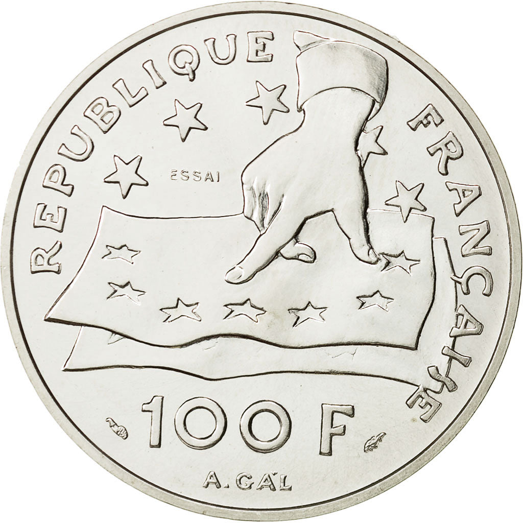 Coin, France, Descartes, 100 Francs, 1991, Paris, ESSAI, MS(63), Silver, KM:996