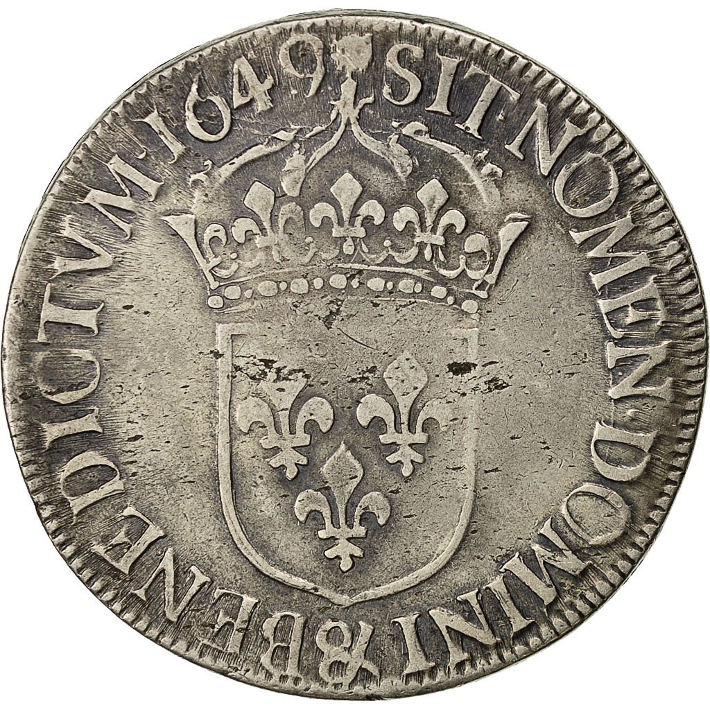 Moneta, Francia, Louis XIV, Écu à la mèche longue, Ecu, 1649, Aix, MB+