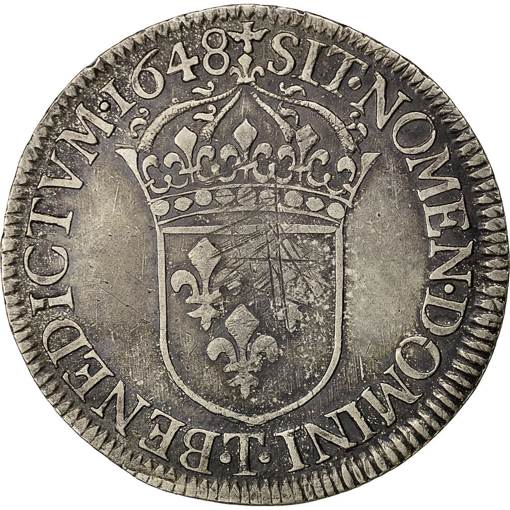 Coin, France, Louis XIV, Écu à la mèche longue, Ecu, 1648, Nantes, VF(30-35)