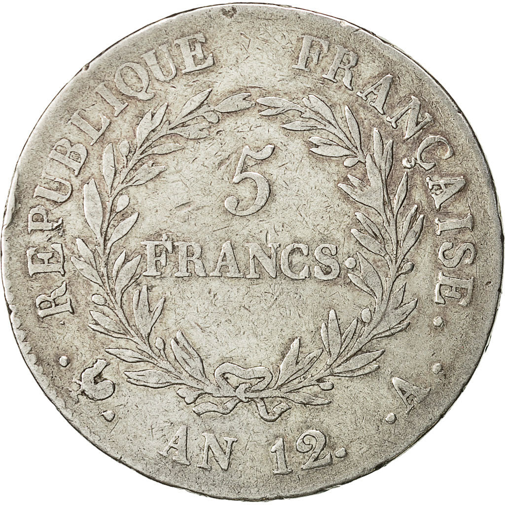 Coin, France, Napoléon I, 5 Francs, An 12 (1804), Paris, VF(30-35), Silver