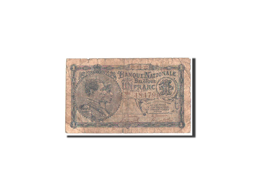 Banknote, Belgium, 1 Franc, 1922, 30.5.1922, KM:92, VG(8-10)