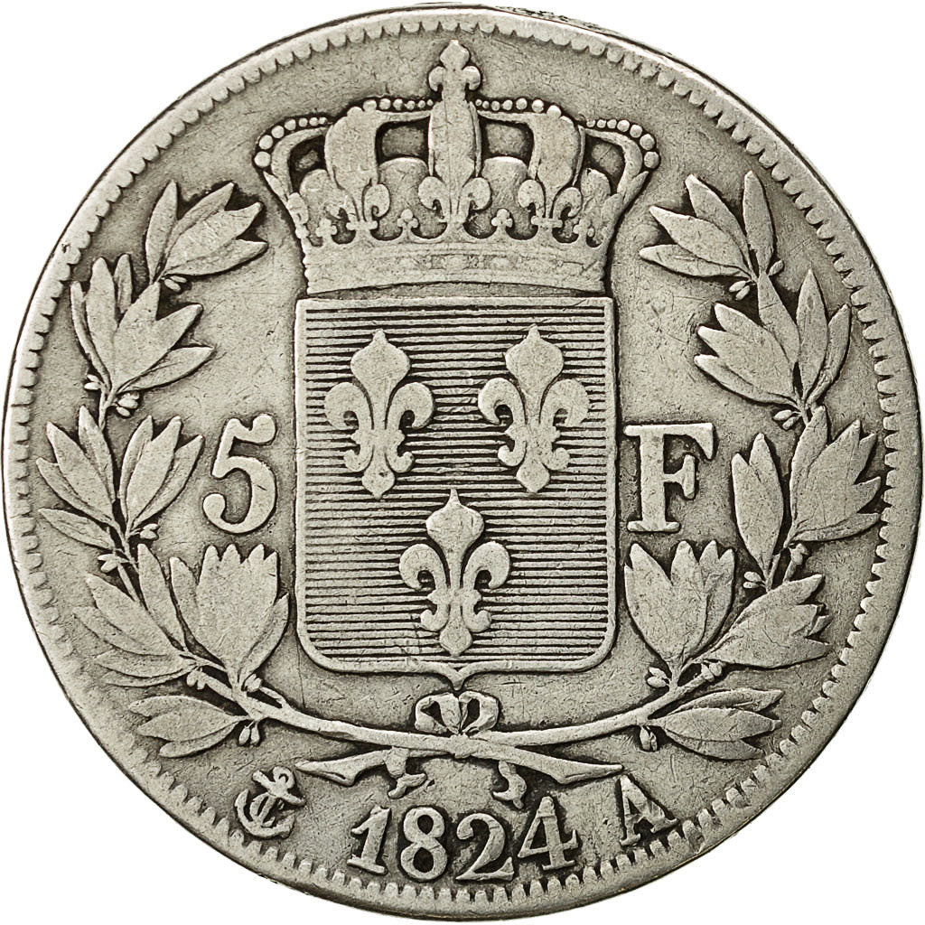 Monnaie, France, Charles X, 5 Francs, 1824, Paris, TB+, Argent, Gadoury:643