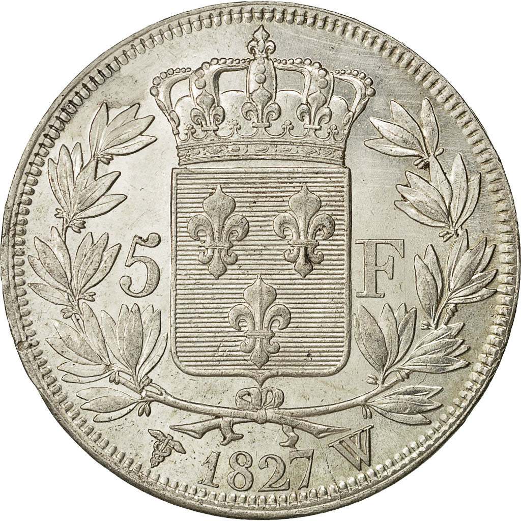 Munten, Frankrijk, Charles X, 5 Francs, 1827, Lille, PR, Zilver, KM:728.13