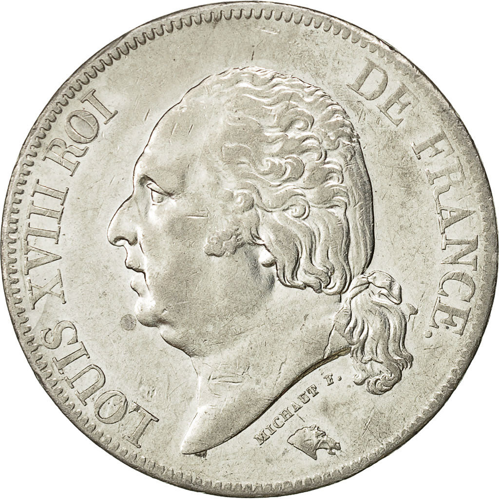 Coin, France, Louis XVIII, Louis XVIII, 5 Francs, 1824, Paris, AU(50-53)