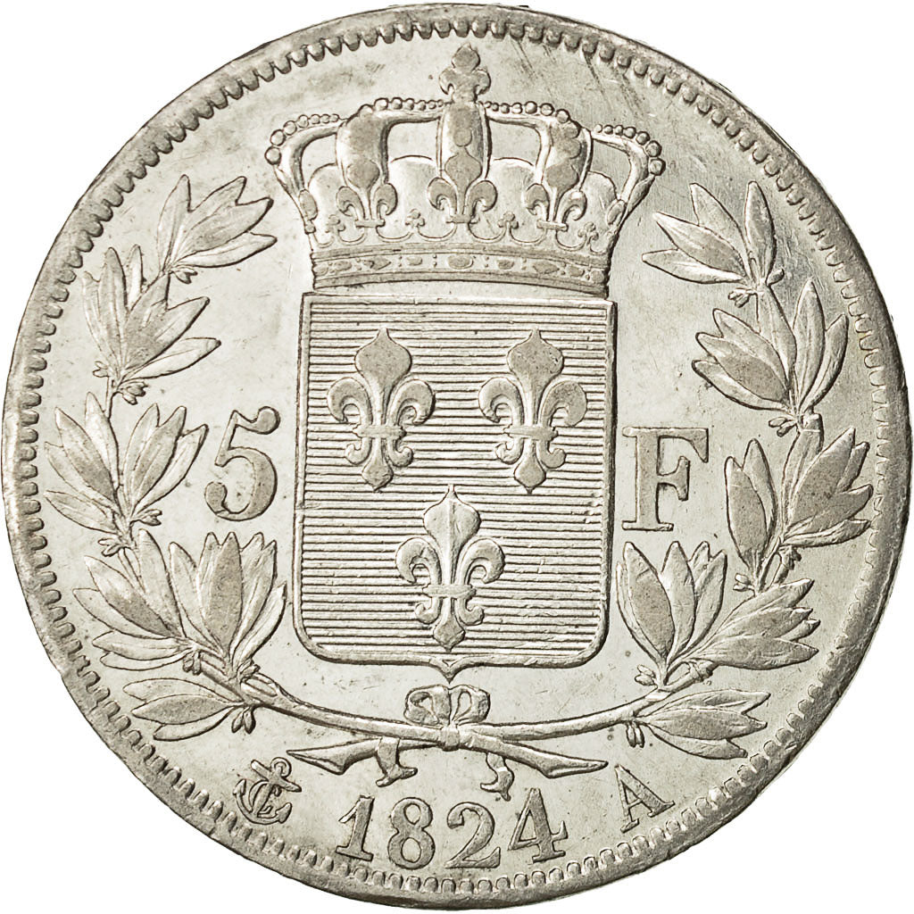 Coin, France, Louis XVIII, Louis XVIII, 5 Francs, 1824, Paris, AU(50-53)