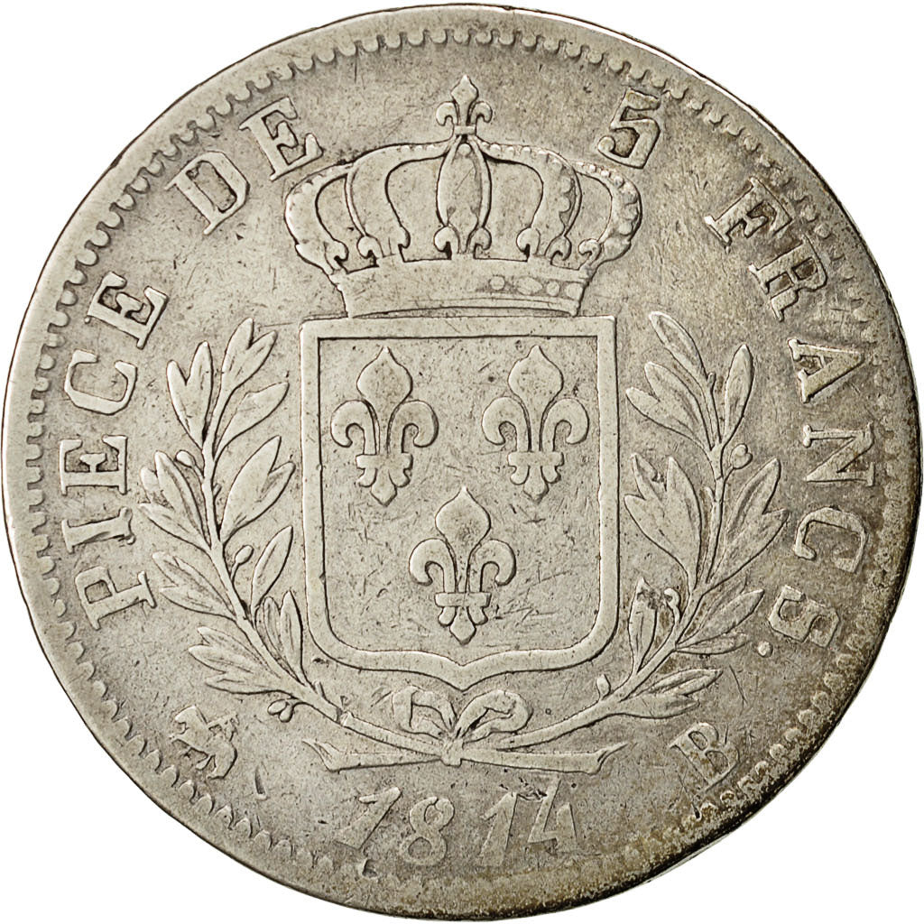 Münze, Frankreich, Louis XVIII, Louis XVIII, 5 Francs, 1814, Rouen, S, Silber