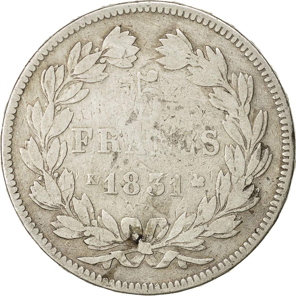 Moneda, Francia, Louis-Philippe, 5 Francs, 1831, Bordeaux, BC, Plata, KM:745.7