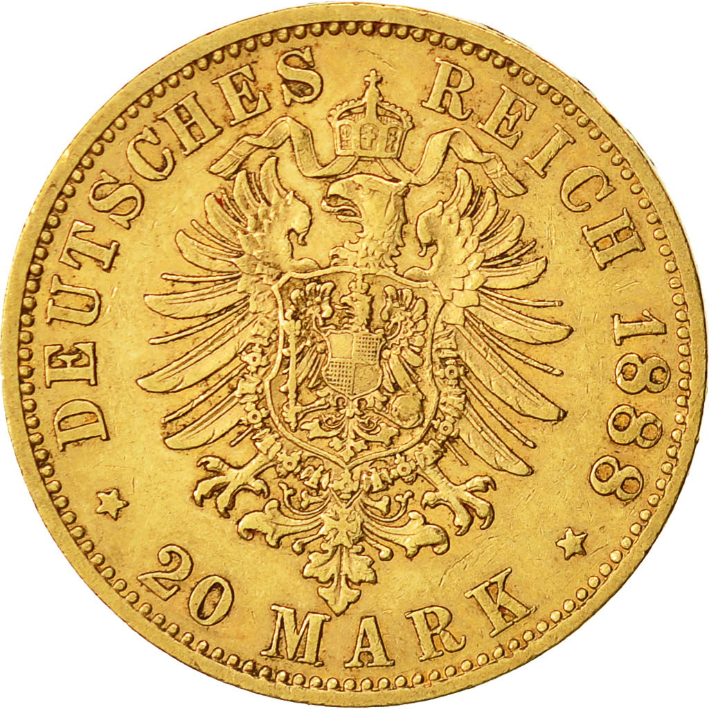 Moneta, Stati tedeschi, PRUSSIA, Wilhelm I, 20 Mark, 1888, Berlin, BB, Oro