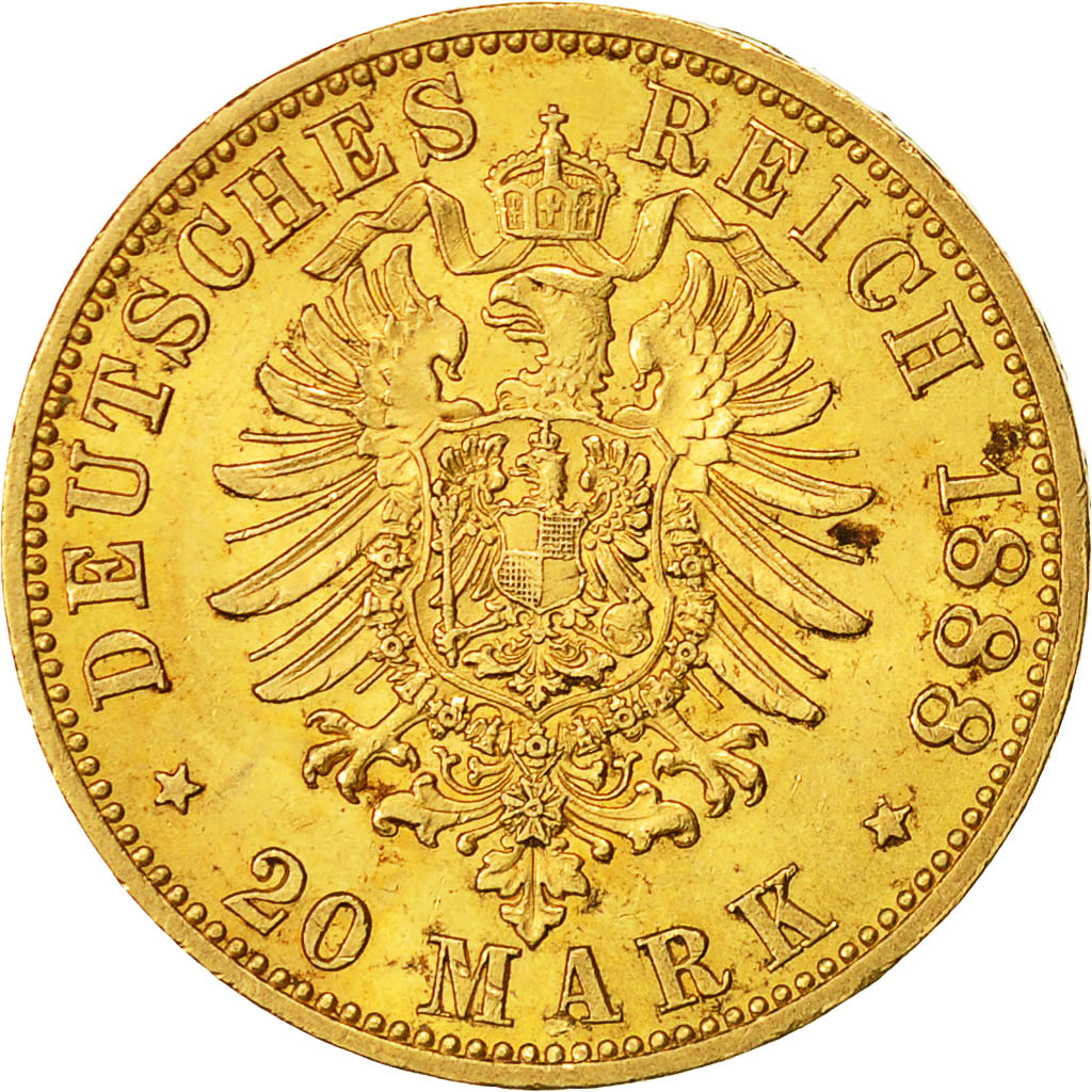 Coin, German States, PRUSSIA, Friedrich III, 20 Mark, 1888, Berlin, AU(55-58)