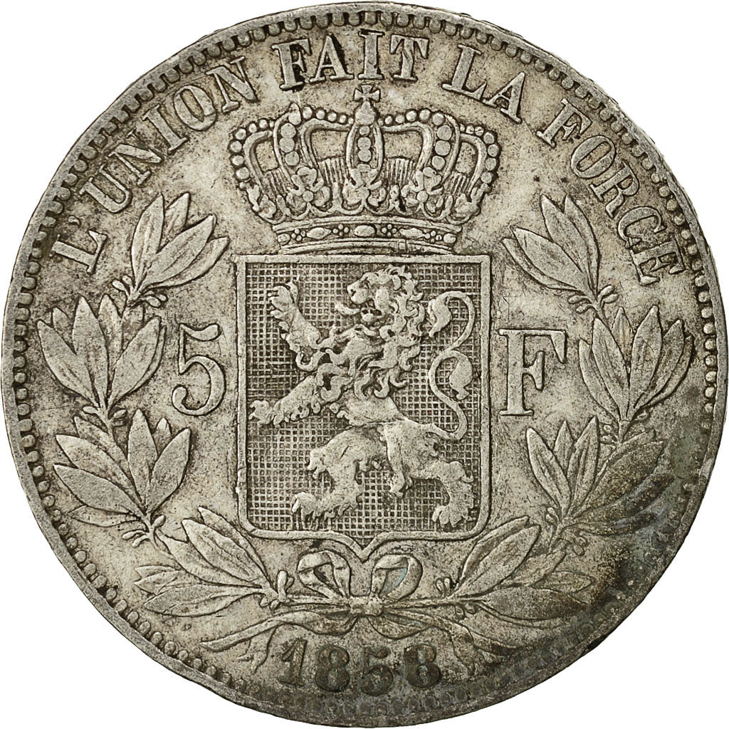 Coin, Belgium, Leopold I, 5 Francs, 5 Frank, 1858, VF(20-25), Silver, KM:17