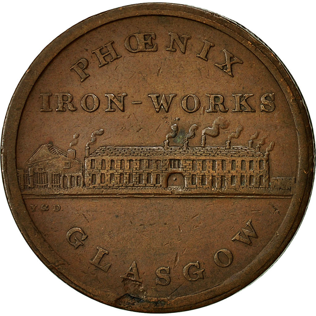 Moneda, Gran Bretaña, Phoenix, Iron-Works, Glasgow, Penny Token, 1813, BC+