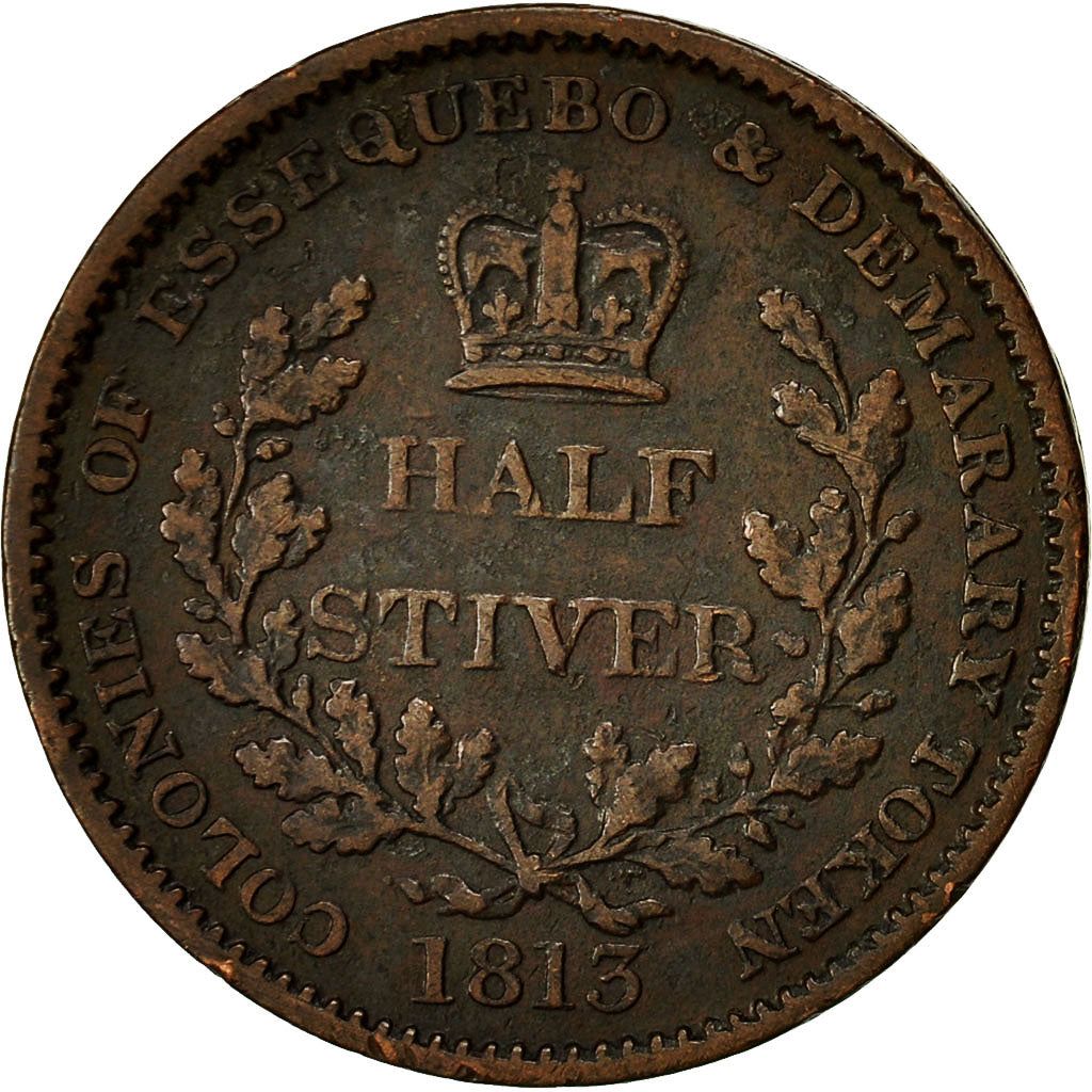 Coin, Guyana, 1/2 Stiver, 1813, VF(30-35), Copper, KM:9