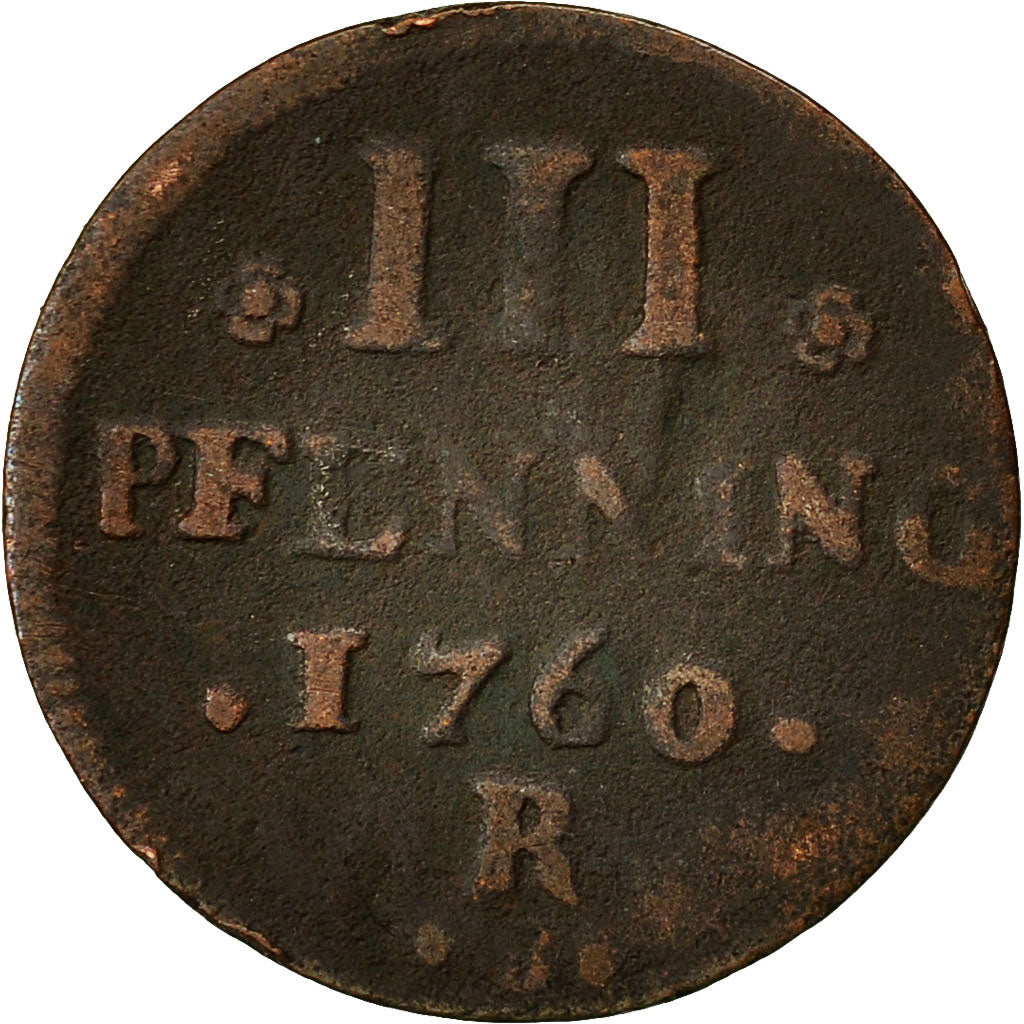 Coin, German States, ROSTOCK, 3 Pfennig, Dreiling, 1760, Rostock, VF(20-25)