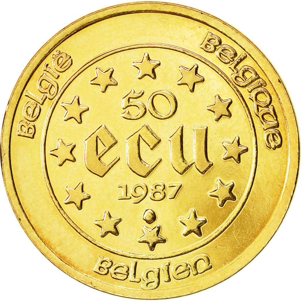 Coin, Belgium, Charles Quint, 50 Ecu, 1987, Brussels, MS(63), Gold, KM:167