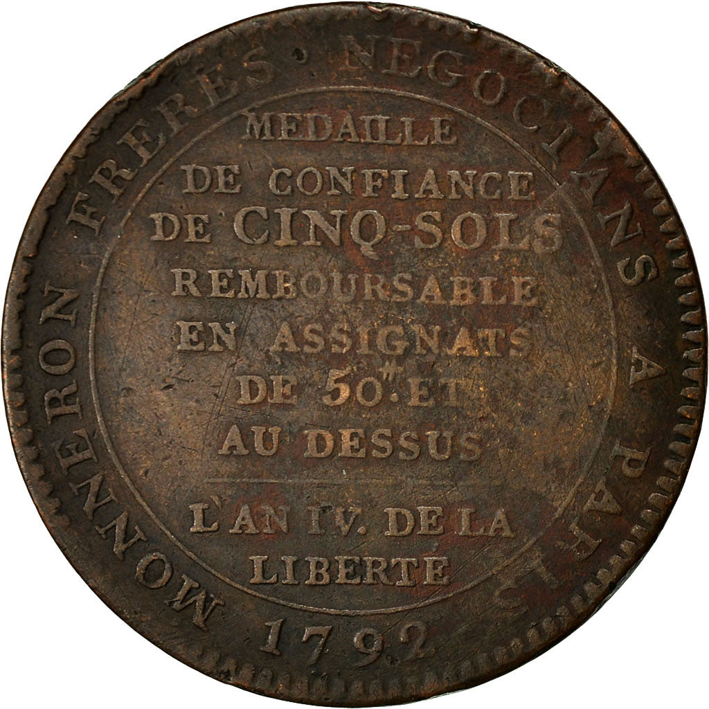 Monnaie, France, Monneron, 5 Sols, 1792, Birmingham, TB+, Bronze, KM:Tn31
