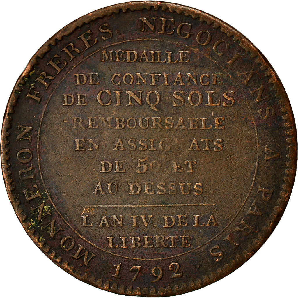 Coin, France, Monneron, 5 Sols, 1792, Birmingham, VF(30-35), Bronze, KM:Tn31