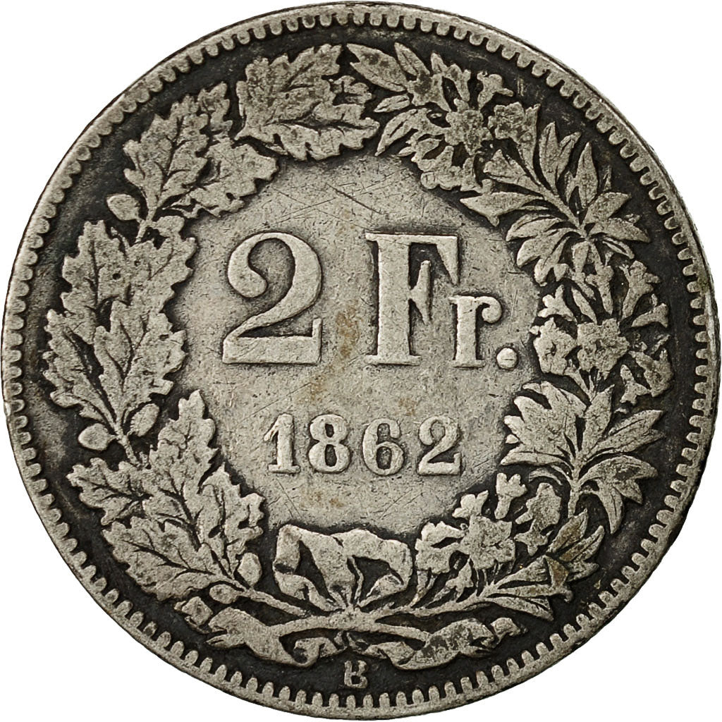 Monnaie, Suisse, 2 Francs, 1862, Bern, TB, Argent, KM:10a