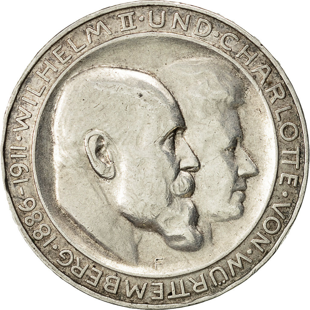 Coin, German States, WURTTEMBERG, Wilhelm II, 3 Mark, 1911, Freudenstadt