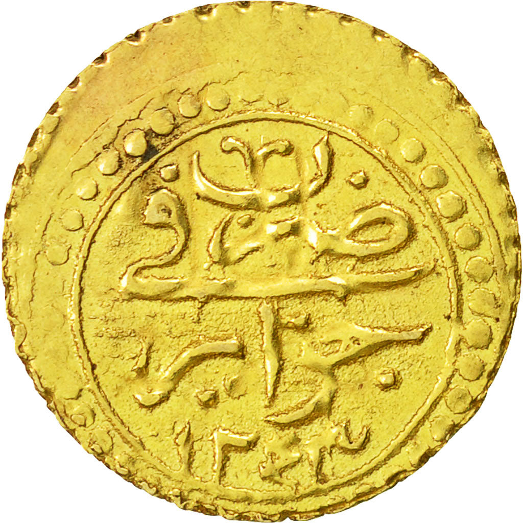 Coin, Algeria, ALGIERS, Mahmud II, 1/4 Sultani, 1827, Jaza'ir, EF(40-45), Gold