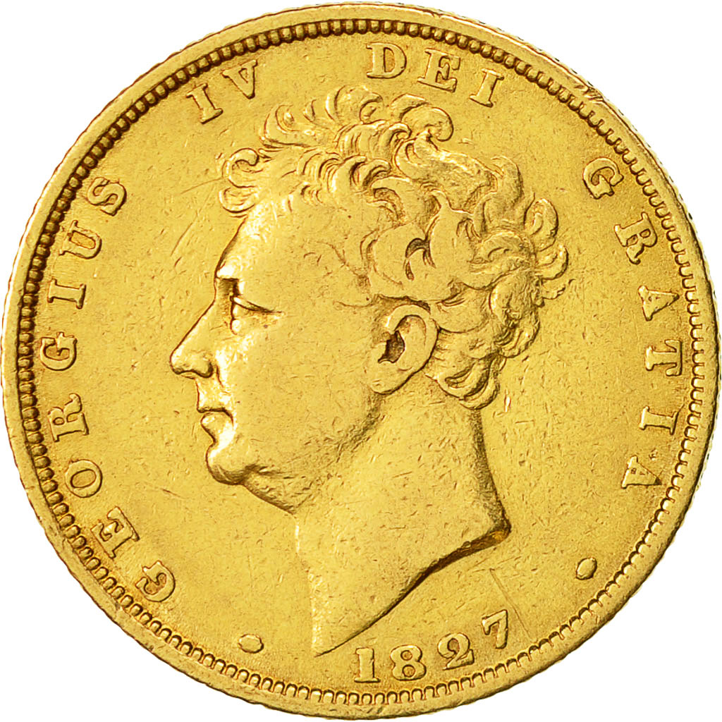 Münze, Großbritannien, George IV, Sovereign, 1827, S+, Gold, KM:696