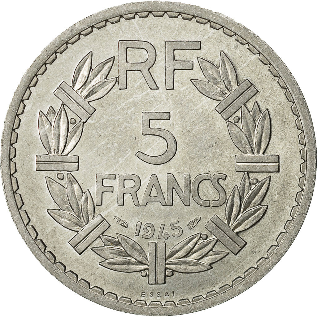 Coin, France, Lavrillier, 5 Francs, 1945, ESSAI, MS(63), Aluminum, KM:E89