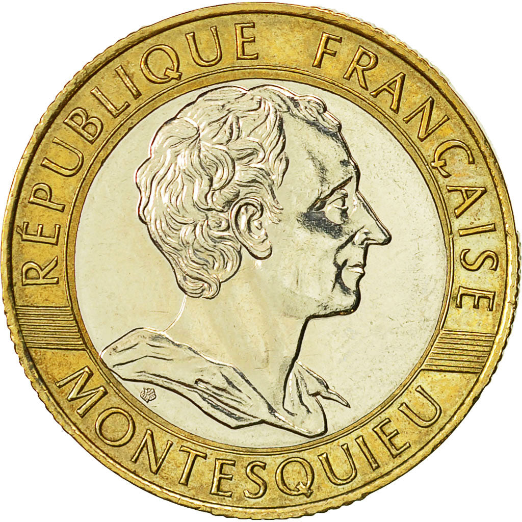 Coin, France, Montesquieu, 10 Francs, 1989, Paris, ESSAI, MS(63), Bi-Metallic