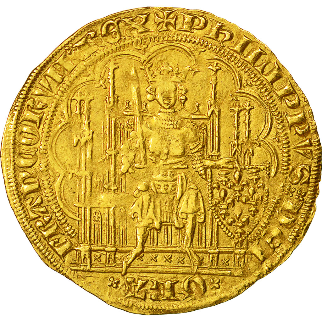 Moneta, Francia, Philippe VI, Ecu d'or à la chaise, BB+, Oro, Duplessy:249