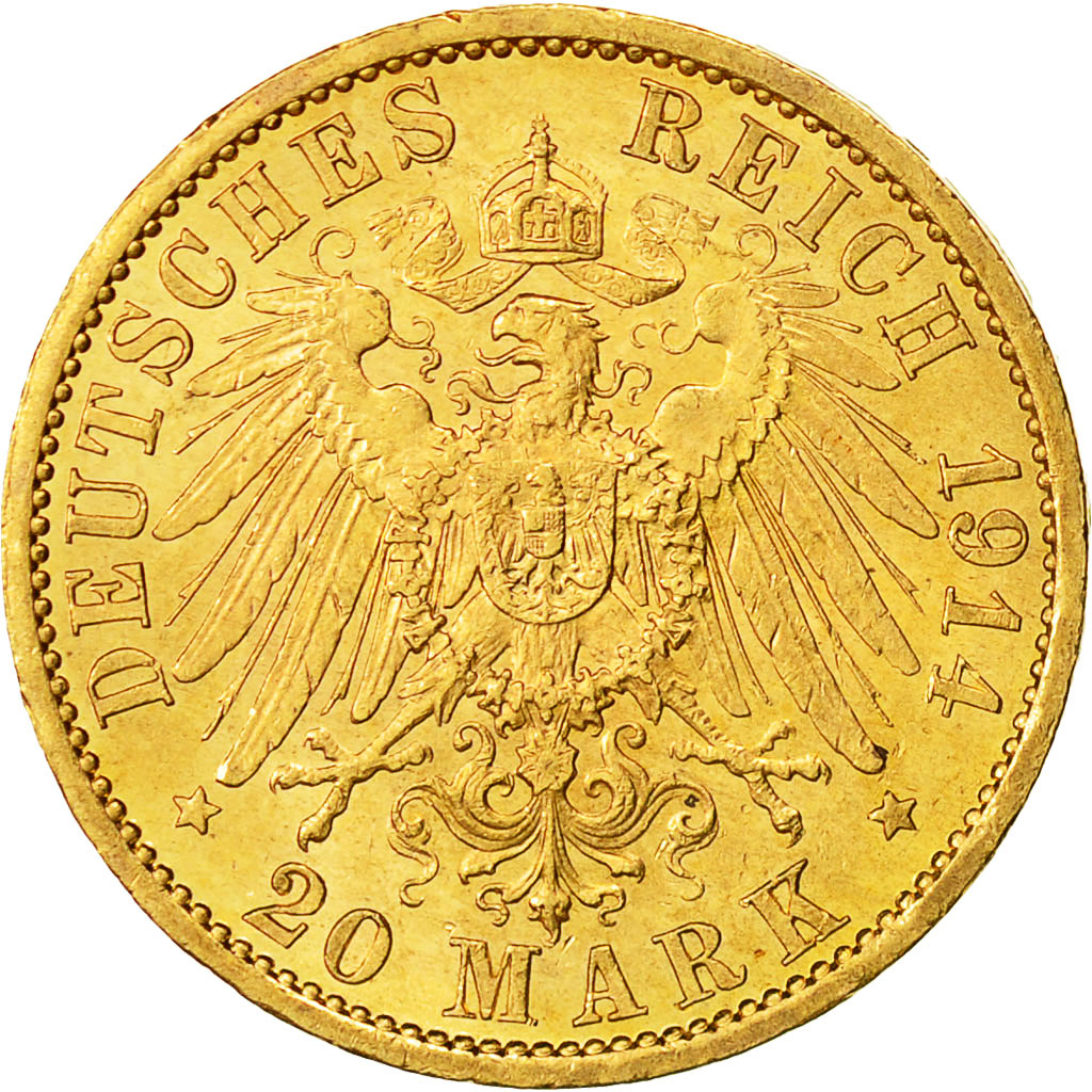 Coin, German States, PRUSSIA, Wilhelm II, 20 Mark, 1914, Berlin, MS(60-62)