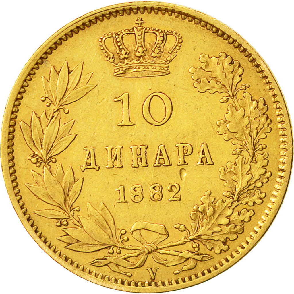 Coin, Serbia, Milan I, 10 Dinara, 1882, EF(40-45), Gold, KM:16