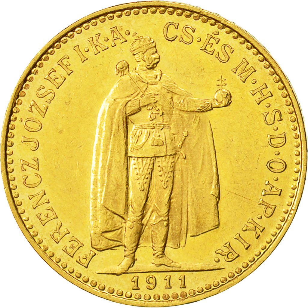 Coin, Hungary, Franz Joseph I, 10 Korona, 1911, Kormoczbanya, AU(55-58), Gold