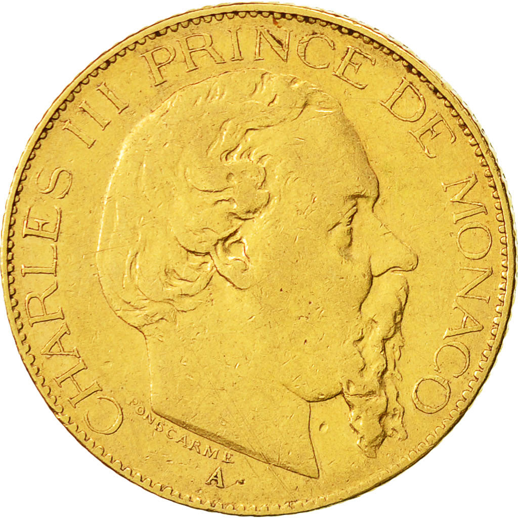 Coin, Monaco, Charles III, 20 Francs, Vingt, 1879, Paris, EF(40-45), Gold, KM:98