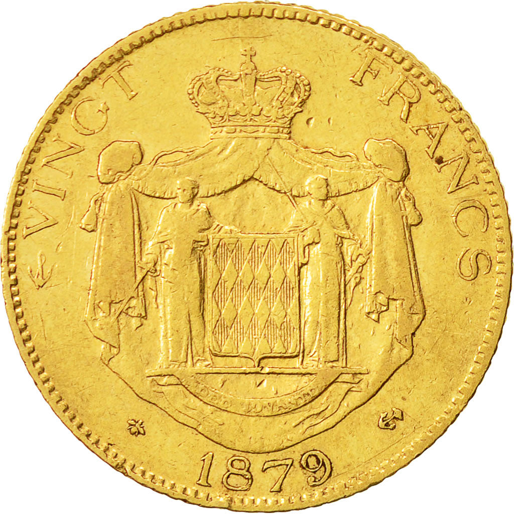 Coin, Monaco, Charles III, 20 Francs, Vingt, 1879, Paris, EF(40-45), Gold, KM:98