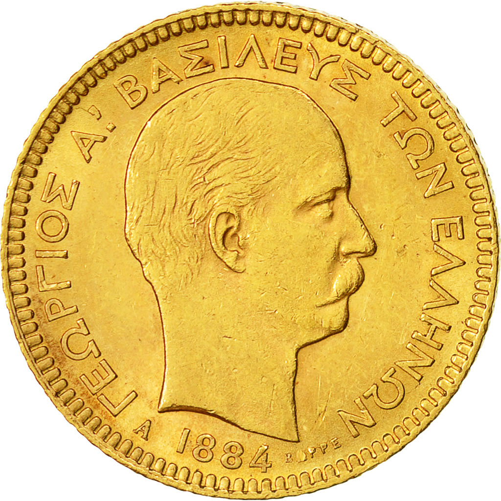 Coin, Greece, George I, 20 Drachmai, 1884, Paris, AU(55-58), Gold, KM:56