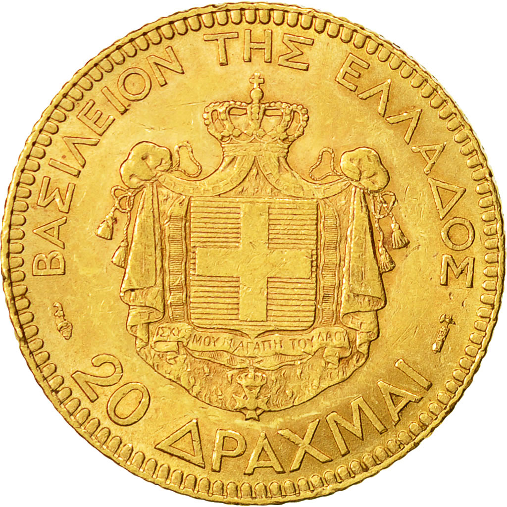 Coin, Greece, George I, 20 Drachmai, 1884, Paris, AU(55-58), Gold, KM:56
