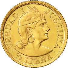 Coin, Peru, 1/2 Libra, Pound, 1965, Lima, MS(63), Gold, KM:209