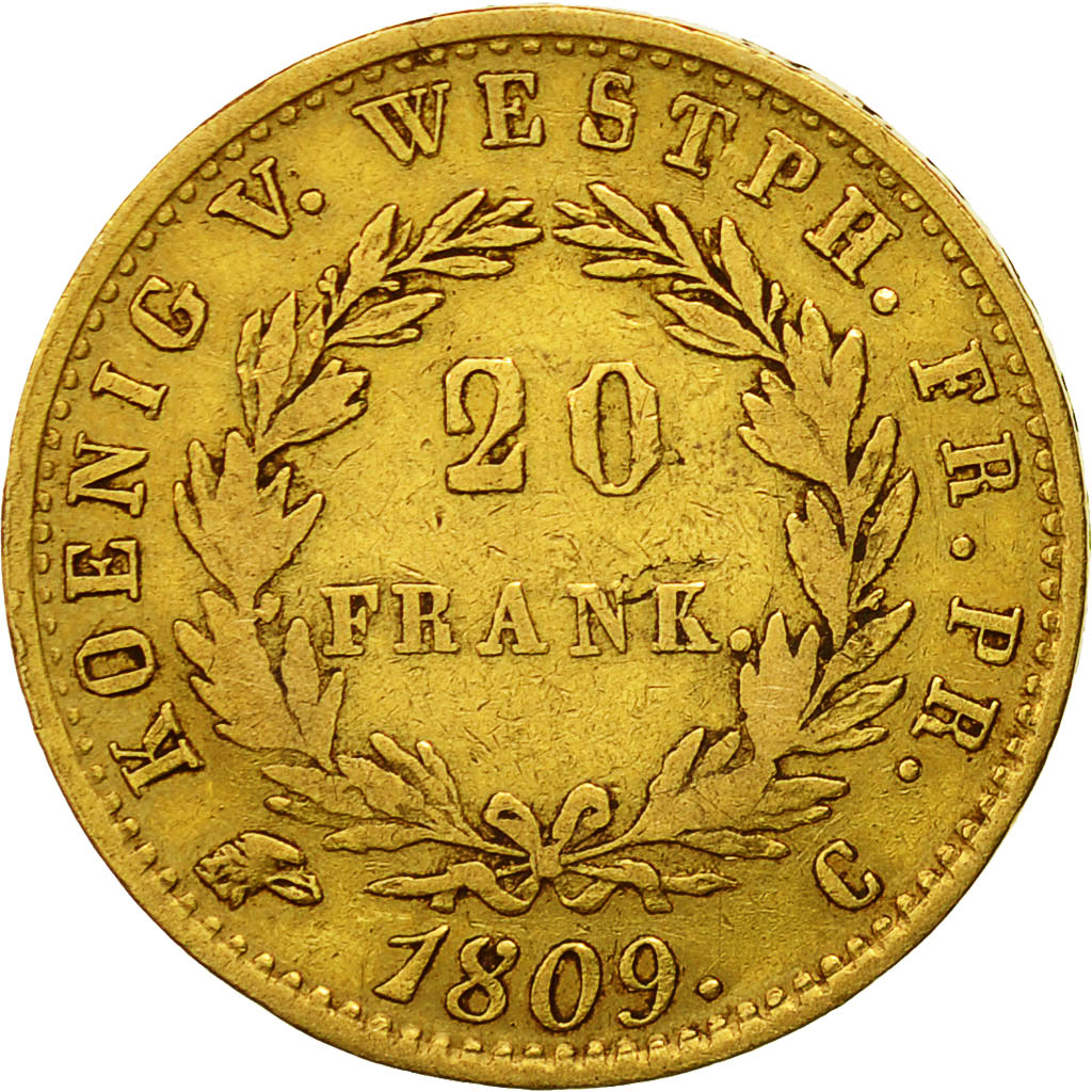 Coin, German States, WESTPHALIA, Jerome, 20 Franken, 1809, EF(40-45), Gold