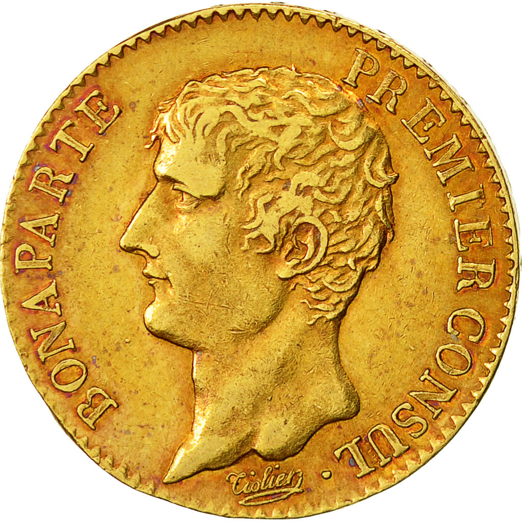 Moneda, Francia, Napoléon I, 20 Francs, An 12 (1804), Paris, MBC+, Oro, KM:651