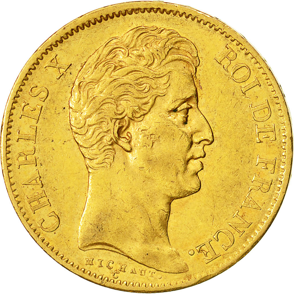 Moneda, Francia, Charles X, 40 Francs, 1830, Paris, MBC+, Oro, KM:721.1