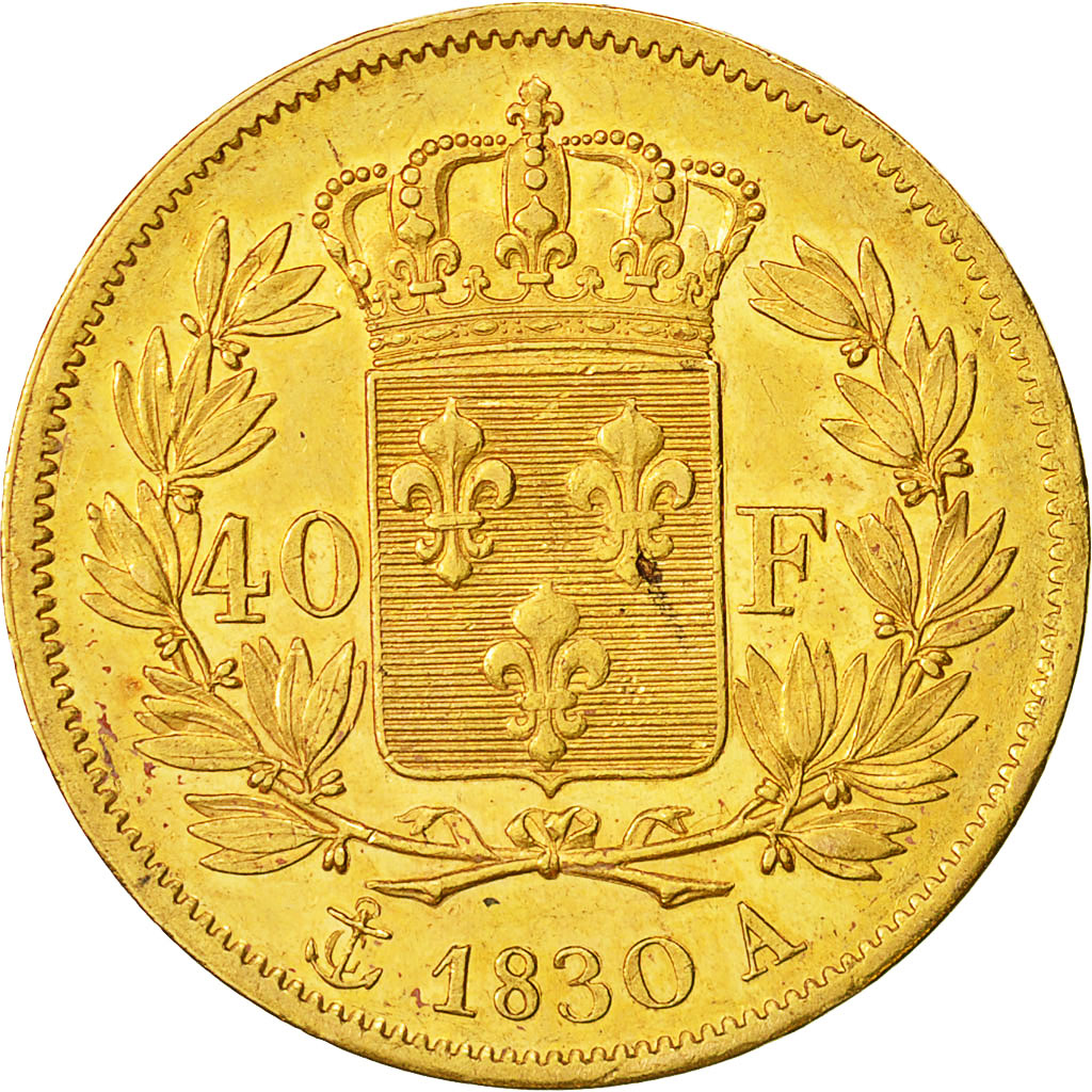 Moneda, Francia, Charles X, 40 Francs, 1830, Paris, MBC+, Oro, KM:721.1