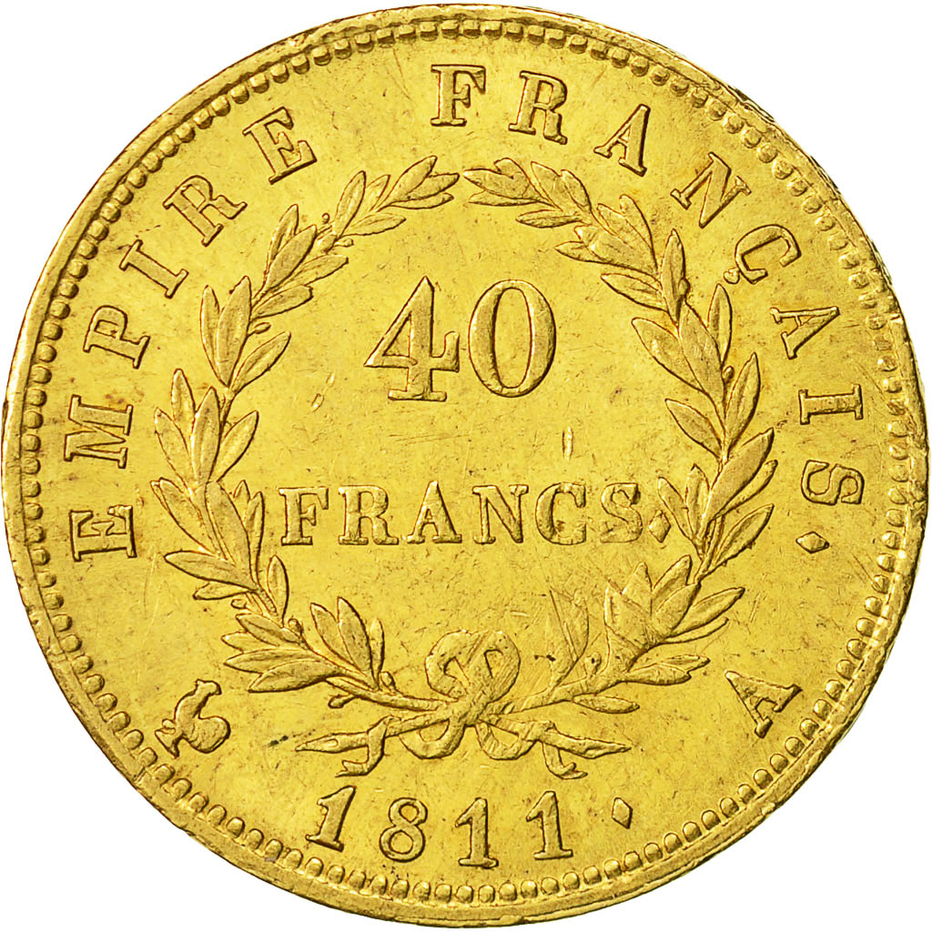 Coin, France, Napoléon I, 40 Francs, 1811, Paris, AU(50-53), Gold, KM:696.1
