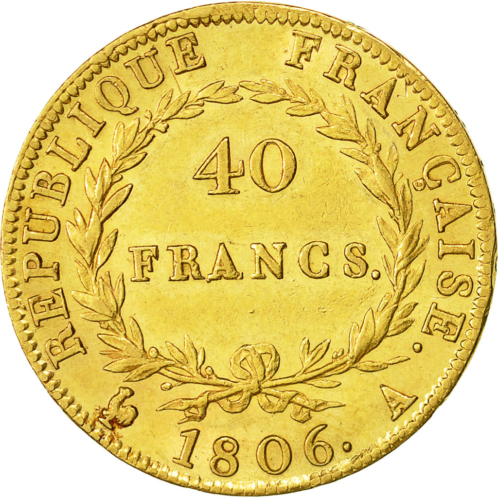 Moneta, Francia, Napoléon I, 40 Francs, 1806, Paris, BB+, Oro, KM:664.1