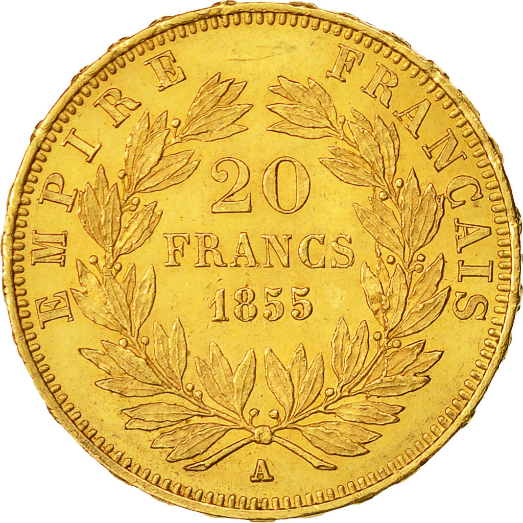 Coin, France, Napoleon III, Napoléon III, 20 Francs, 1855, Paris, AU(55-58)